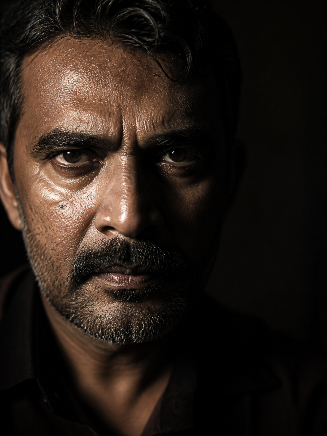 A composed man looking directly into the camera